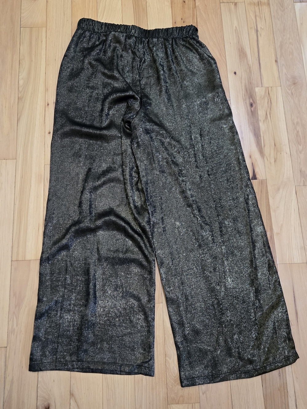 Nina Leonard Black & Gold Metallic Shimmer Wide Leg Pants
